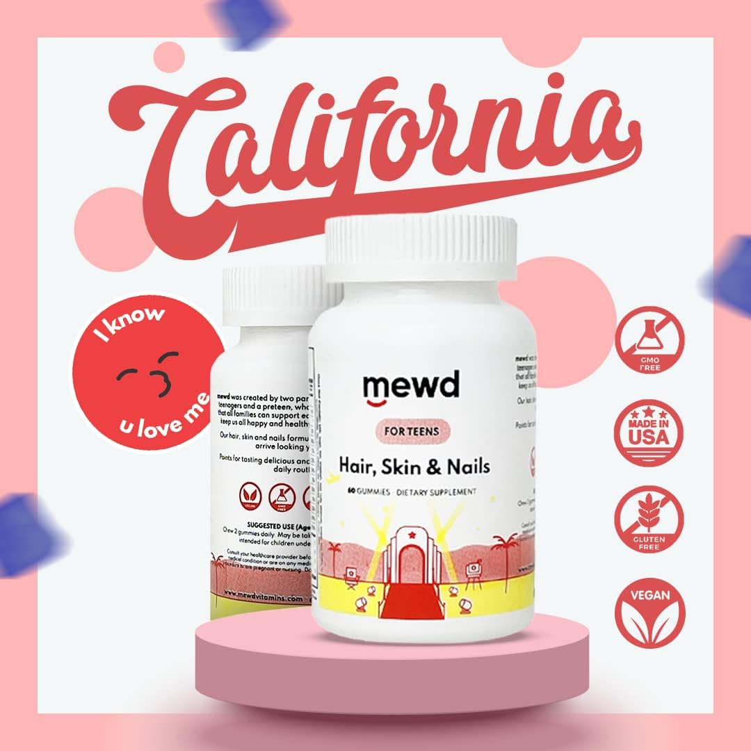 MEWD Hair, Skin & Nails Support Multivitamin Gummies for Teens and Children - Biotin with Zinc, Vitamins A, D3, B1, B2, B6 & B12 - Gluten-Free, Non-GMO - 60 Count - Made in the USA - görsel 7