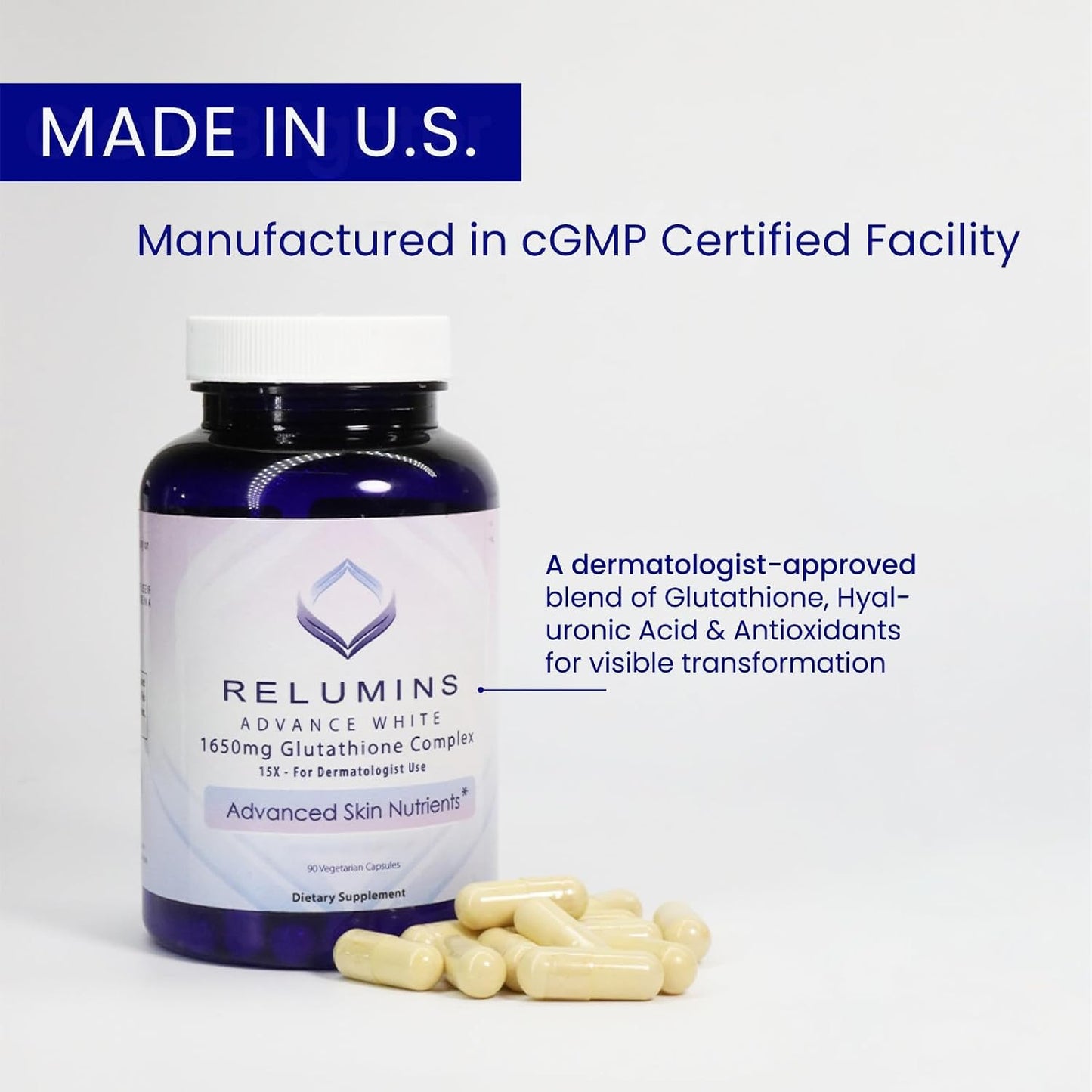 Relumins 1650 mg L-Glutathione Complex with Hyaluronic Acid, Alpha Lipoic Acid, Rose Hips, Vitamin E & Riboflavin - görsel 4