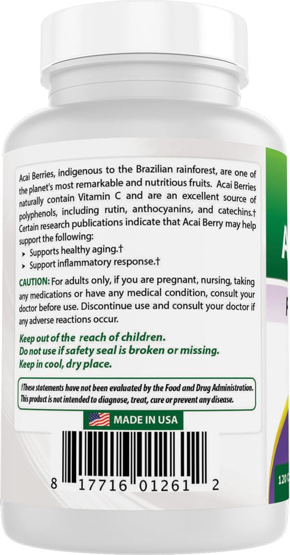 Best Naturals Acai Berry 600mg – 120 Capsules – Pure High Potency Supplement