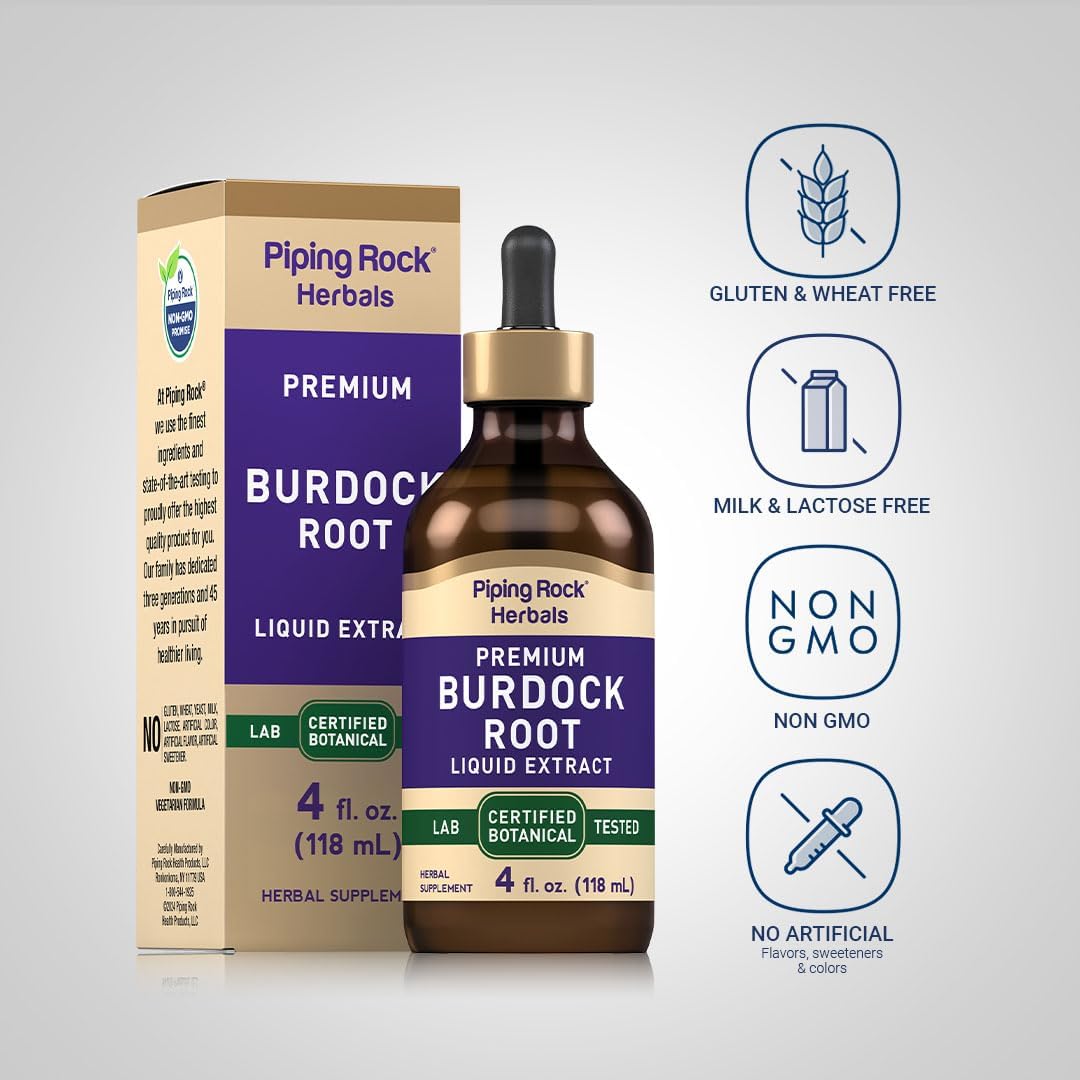 Piping Rock Burdock Root Tincture Extract | 118 ml | Premium Herbal Liquid Drops | Certified Botanical Supplement | Non-GMO, Gluten-Free - görsel 3