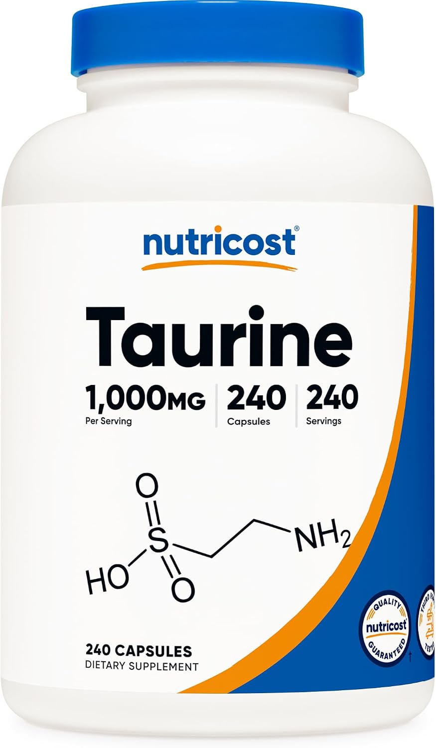 Nutricost Taurine 1000mg Capsules Supplement, 240 Capsules Per Bottle, Non-GMO & Gluten-Free - görsel 1