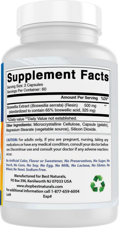 Best Naturals Boswellia Serrata 250 mg, 120 Capsules - Standardised to 65% Boswellic Acid