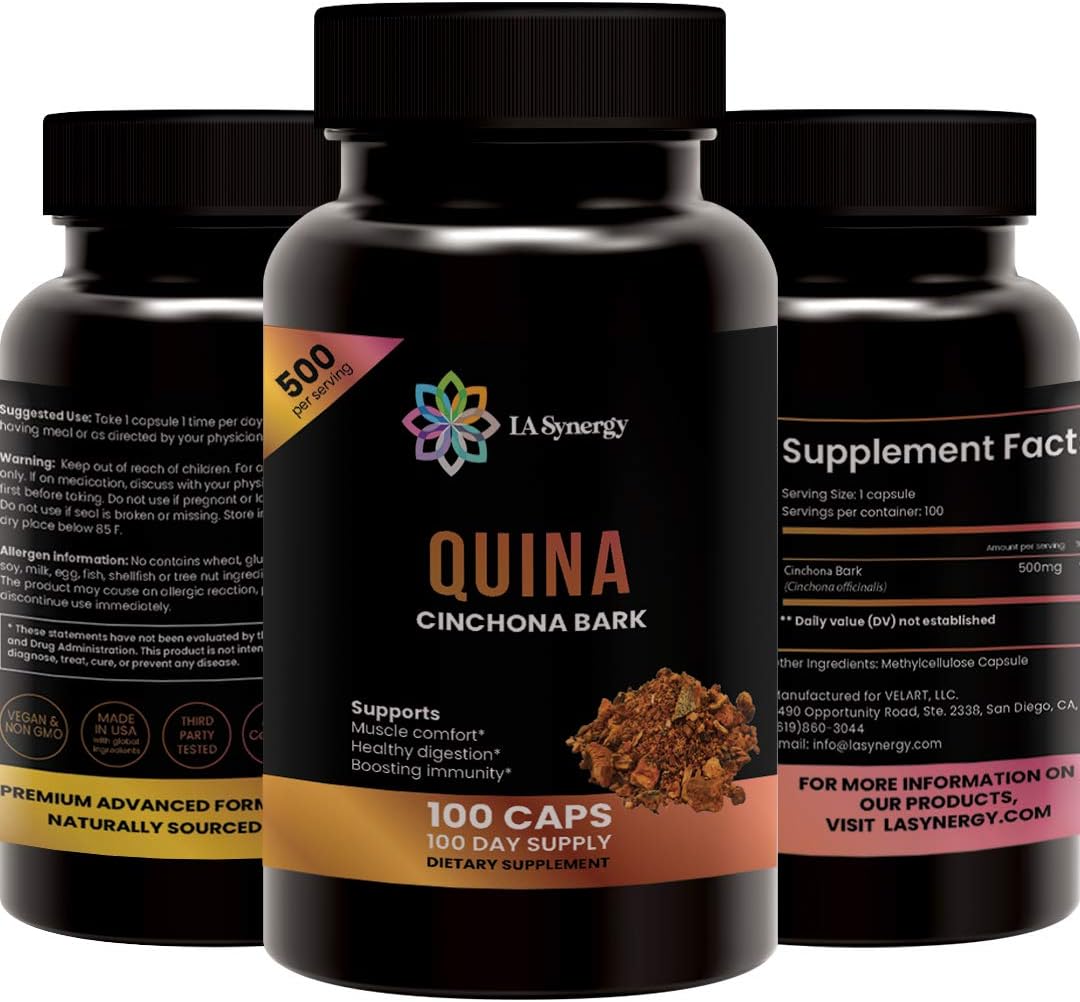 LA Synergy Quinine Quina Capsules 500mg – Cinchona Red Bark Herbal Food Supplement, 100 Capsules - görsel 7