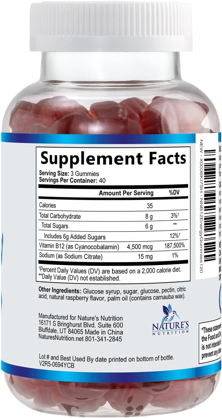 Nature's Nutrition B12 Energy Gummies - 4500 mcg - Extra Strength - Berry Flavour - 120 Gummies - görsel 9