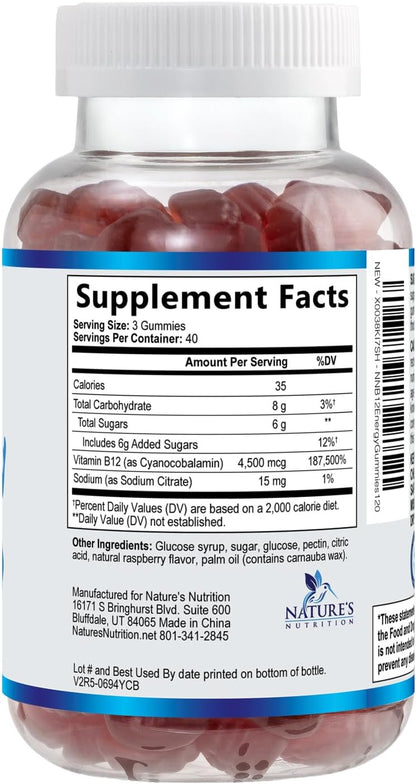 Nature's Nutrition B12 Energy Gummies - 4500 mcg - Extra Strength - Berry Flavour - 120 Gummies