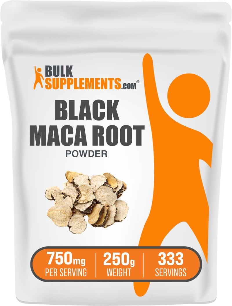 BulkSupplements.com Black Maca Powder - Black Maca Root Supplement, Herbal Supplement for Men & Women - Vegan, Gluten-free, 750mg per Serving, 250g (8.8 oz) (Pack of 1) - görsel 1