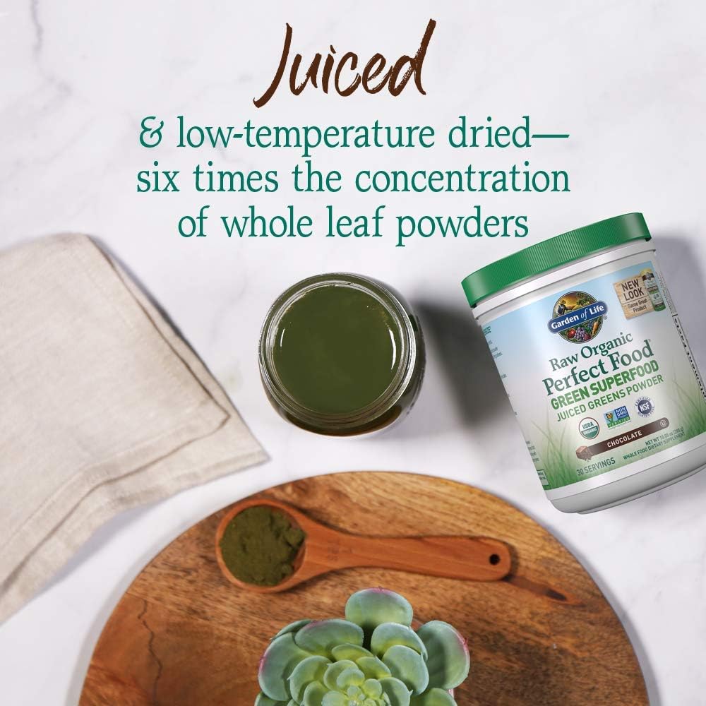 Garden of Life Raw Organic Perfect Food Green Superfood Juiced Greens Powder - Chocolate, 30 Servings - Non-GMO, Gluten-free, Vegan Whole Food Supplement, Plus Probiotics & Enzymes - görsel 4