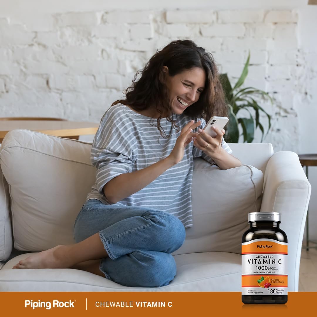 Piping Rock Vitamin C 1000mg Chewable Tablets with Rose Hips - Orange Flavour - 180 Count - görsel 6