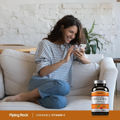 Piping Rock Vitamin C 1000mg Chewable Tablets with Rose Hips - Orange Flavour - 180 Count