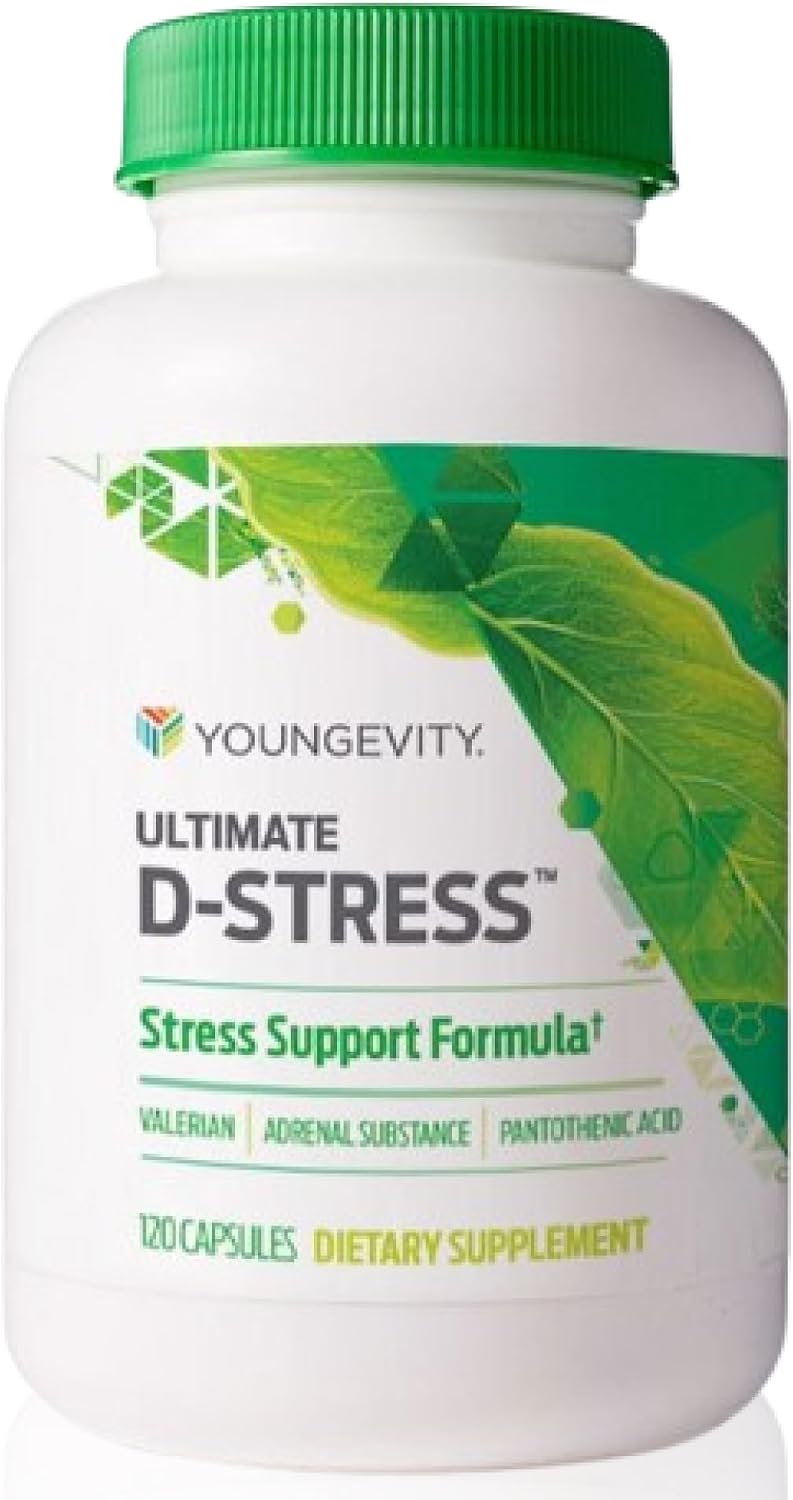 Youngevity Ultimate D-Stress™ – Natural Stress Relief Supplement with Magnesium, Valerian Root Extract, and B Vitamins – Supports Adrenal Health and Nervous System – 120 Capsules - görsel 1