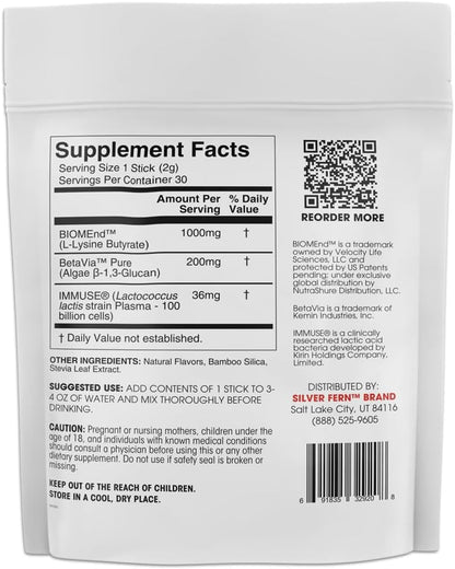 Silver Fern Brand Postbiotic+ Strawberry Lemonade Powder – Postbiotic Supplement with BIOMend™, BetaVia™, and Immuse® – Supports Digestive System and Overall Wellbeing – 30 Stick Packs