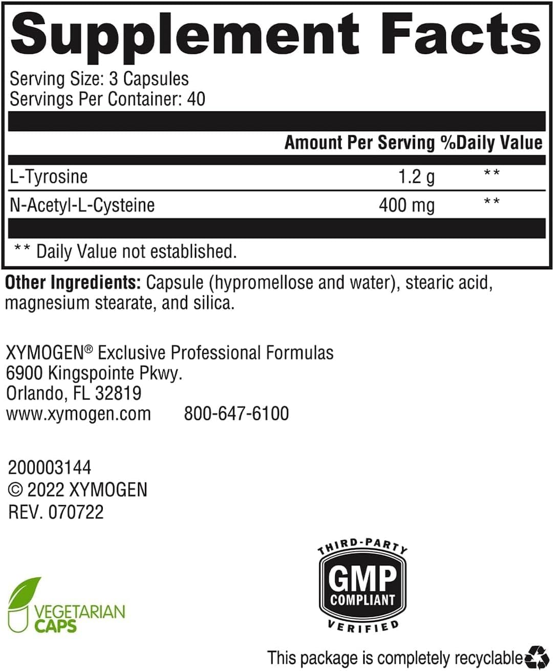 XYMOGEN AdrenaMax - L-Tyrosine & NAC Formula - Adrenal & Neurotransmitter Support - 120 Capsules - görsel 2