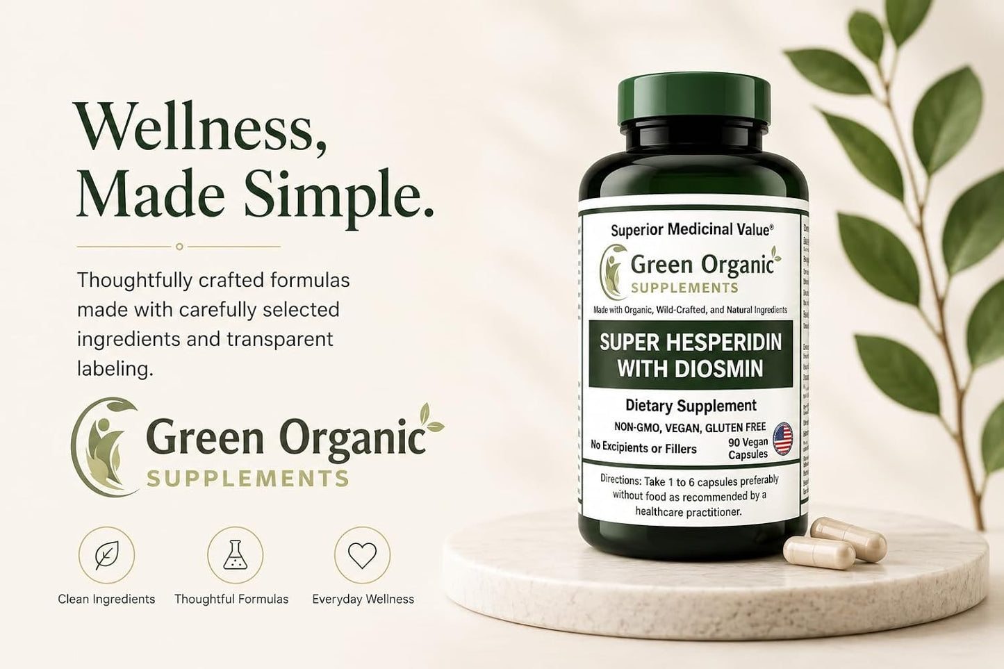 Green Organic Supplements Super Hesperidin with Diosmin, Narangin Hand Made, Non-GMO, Vegan & Gluten-free - görsel 9