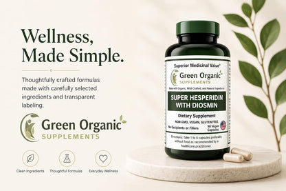 Green Organic Supplements Super Hesperidin with Diosmin, Narangin Hand Made, Non-GMO, Vegan & Gluten-free