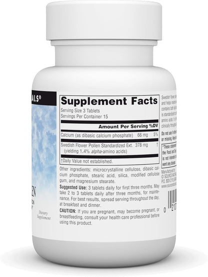 Source Naturals Swedish Flower Pollen Extract Supplement, Supports Prostate Function and Healthy Urine Flow - 45 Tablets
