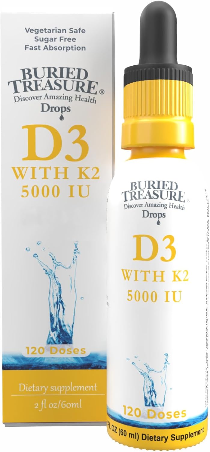 Buried Treasure Vitamin D3 & K2 Drops, 5000 IU D3 with 100 mcg K2, Sugar Free, 60 ml - görsel 1