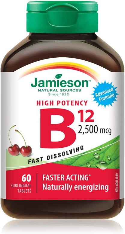 Jamieson Vitamin B12 2,500 mcg (Methylcobalamin) Sublingual Tablets, 60 Tablets
