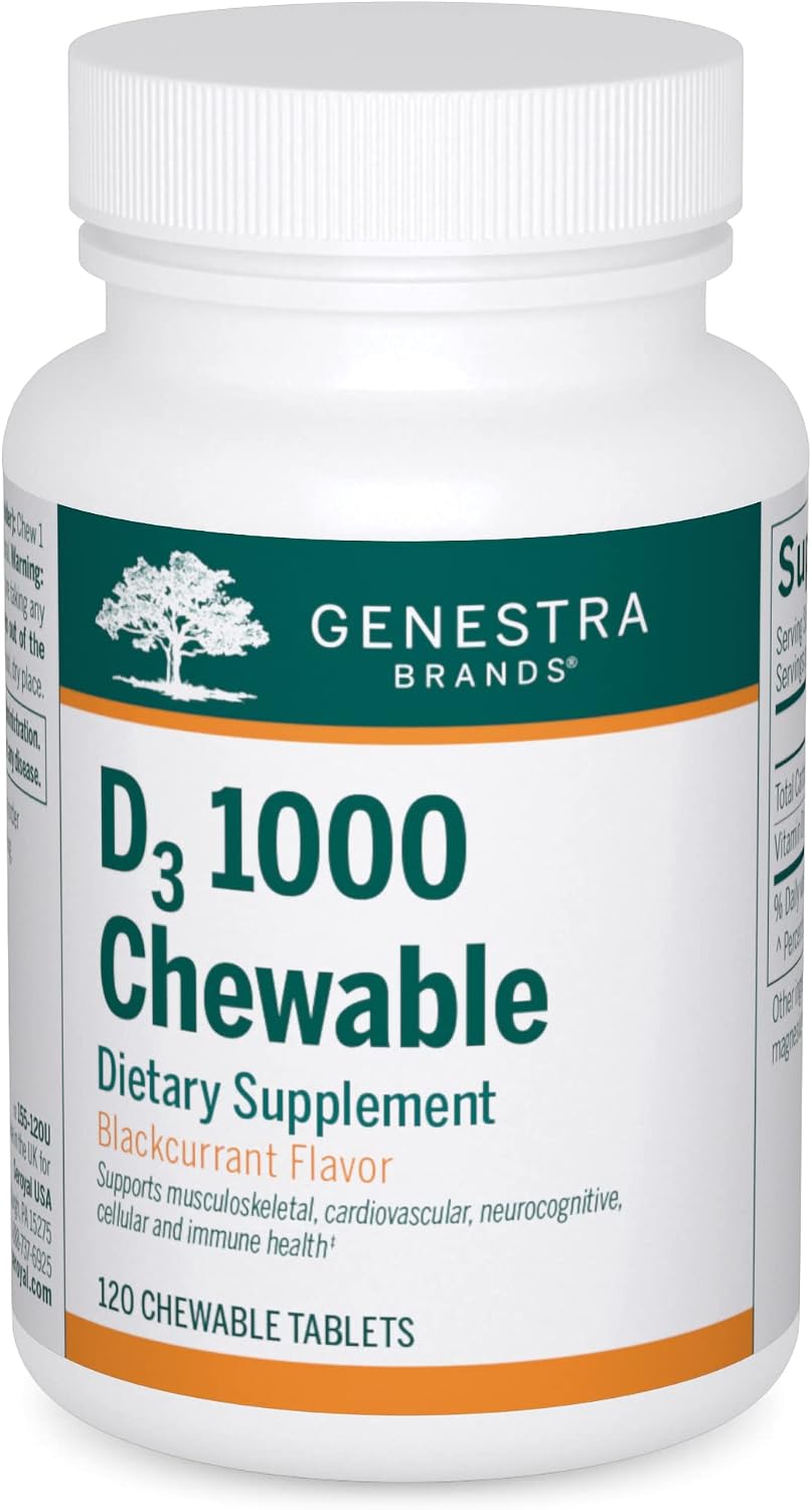 Genestra Brands D3 1000 Chewable | Vitamin D Supplement | 120 Chewable Tablets | Natural Blackcurrant Flavour - görsel 1