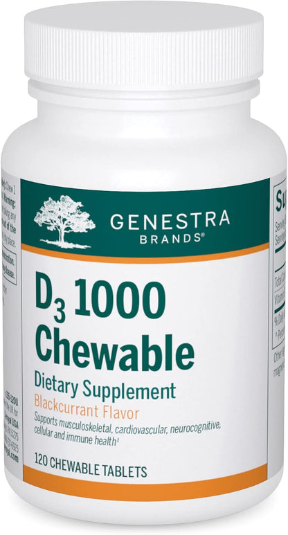 Genestra Brands D3 1000 Chewable | Vitamin D Supplement | 120 Chewable Tablets | Natural Blackcurrant Flavour