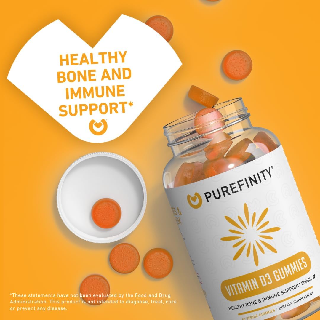 PUREFINITY Vitamin D3 5000 IU Gummies - Immune & Bone Health Support - 60 Veggie Gummies - görsel 3