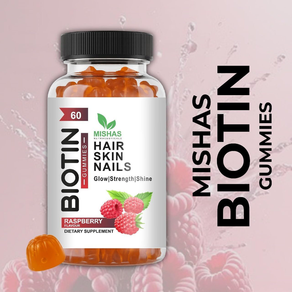 Mishas Nutraceuticals Hair Skin & Nails Gummies - Vegan Biotin Supplement for Healthy Hair, Skin & Nails - 60 Count - görsel 5