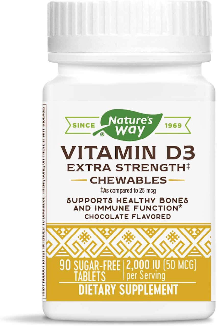 Nature's Way Vitamin D3 Extra Strength, Sugar-Free, Chocolate Flavoured, 90 Chewables - görsel 4