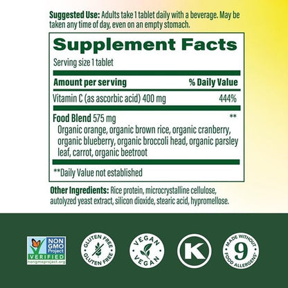 MegaFood Ultra C 400 mg – Vegan Vitamin C Immune Support Supplement with Real Food (60 Tablets)