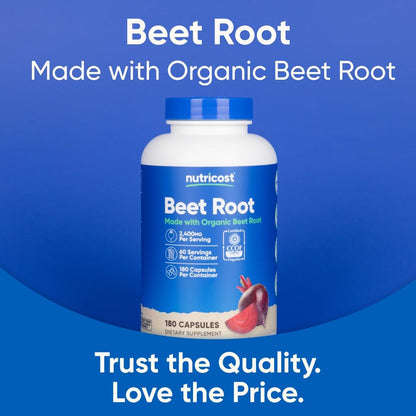 Nutricost Organic Beet Root 2400mg, 180 Capsules - CCOF Certified