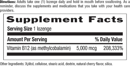 Country Life Methyl B12, Contributes to Energy and Stamina, 5,000mcg, 60 Lozenges, Gluten-free, Vegan, Non-GM Verified