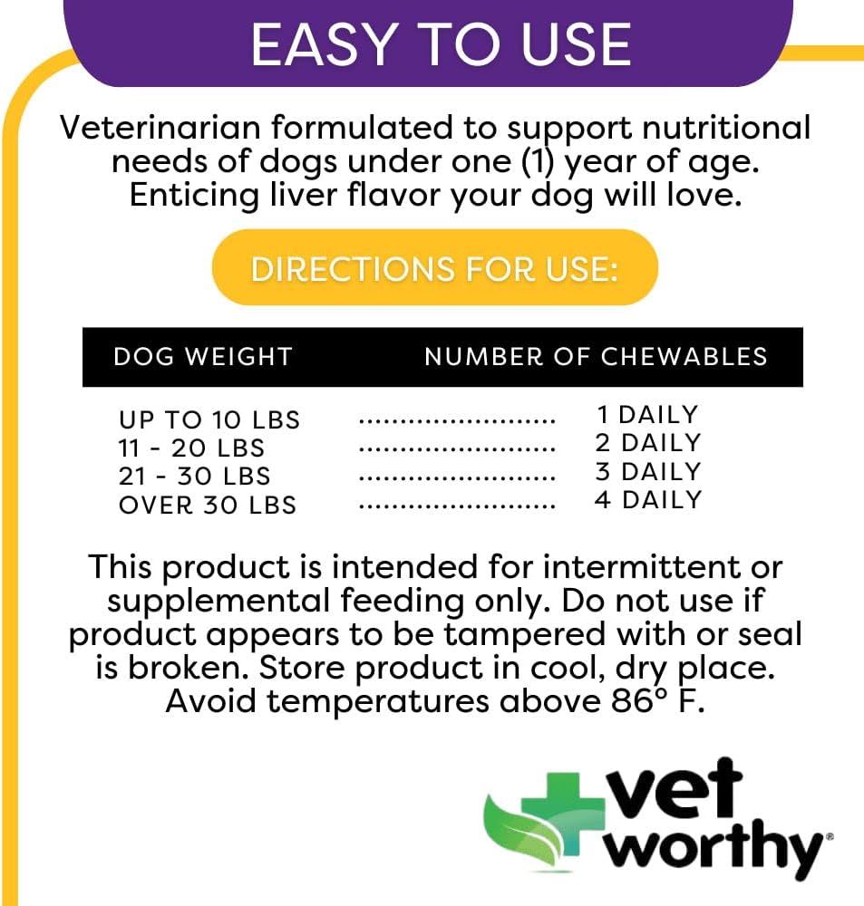 Puppy MultiVitamins - Multivitamin for Puppies to Support Optimum Health & Overall Wellbeing - Dog Supplement with Iron, Magnesium, Zinc, Vitamin A, B Vitamins - Liver Flavour, 60 Chewable Tablets - görsel 2