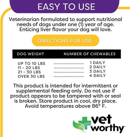 Puppy MultiVitamins - Multivitamin for Puppies to Support Optimum Health & Overall Wellbeing - Dog Supplement with Iron, Magnesium, Zinc, Vitamin A, B Vitamins - Liver Flavour, 60 Chewable Tablets
