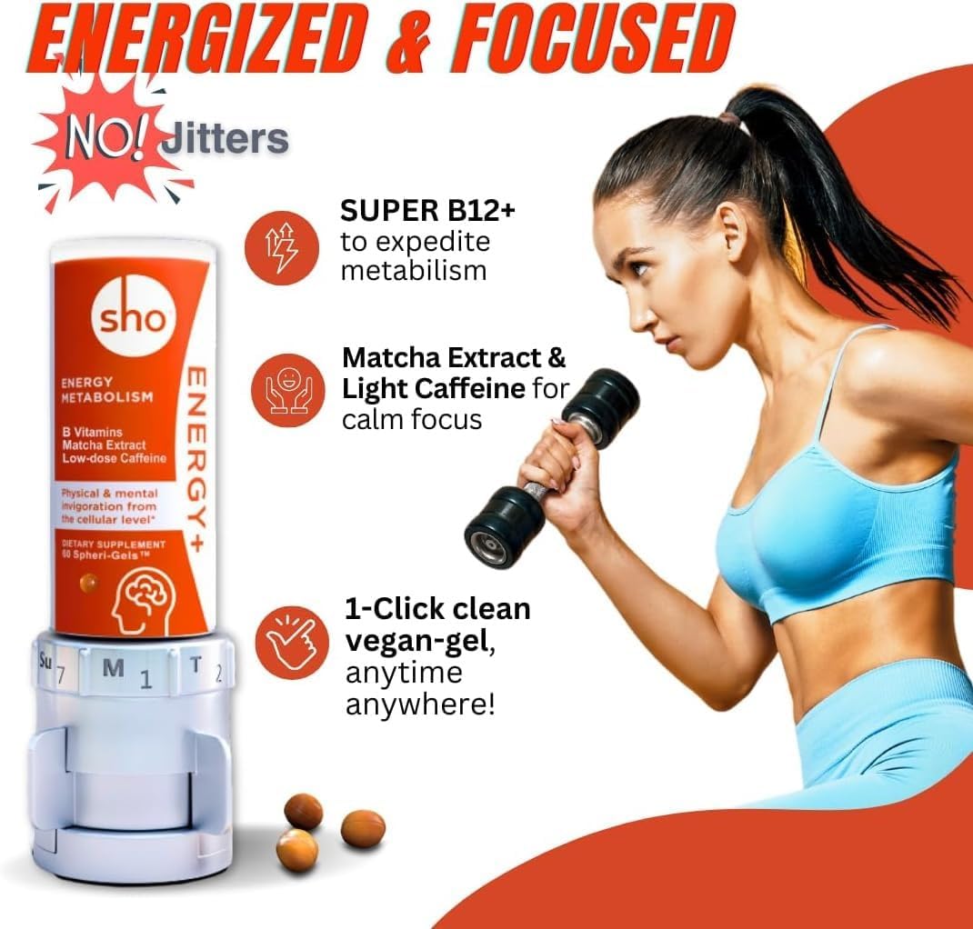 SHO Vegan Energy+ Focus Supplement Kit – Methylated B Complex, Matcha and Caffeine – 60 Softgels - görsel 6
