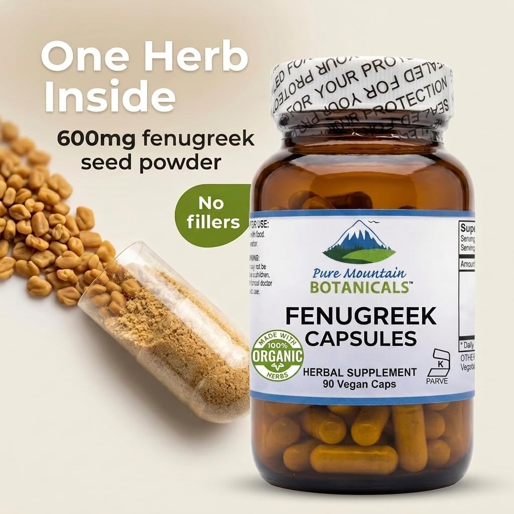 Pure Mountain Botanicals Organic Fenugreek Capsules 600mg - 90 Vegan Capsules - görsel 3