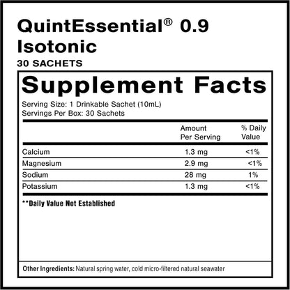 Quicksilver Scientific Quintessential 0.9 Sachets – Isotonic Mineral Hydration Supplement with Sea Water Minerals and Alpine Spring Water (30 Sachets)