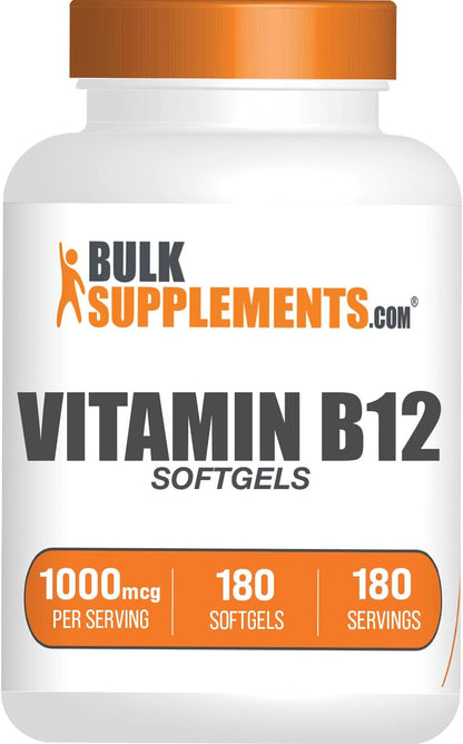 BulkSupplements Vitamin B12 1000 mcg Soft gel capsule Capsules – Cyanocobalamin, 180 Capsules