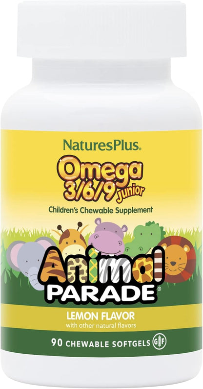 NaturesPlus Animal Parade Omega 3/6/9 Junior, Lemon Flavour - 90 Softgels