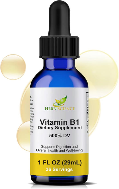 Herb-Science Vitamin B1 Liquid Drops – Thiamine Supplement, High Potency 500% NRV, 36 Servings, 30 ml