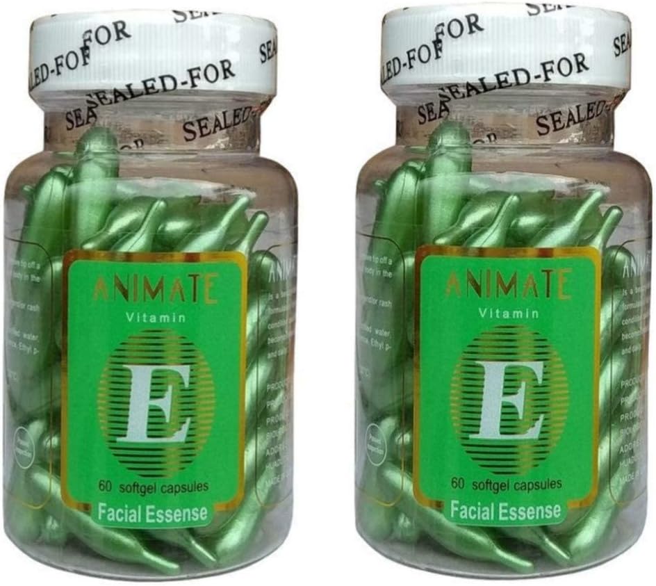 Verem Animate Vitamin E 60 Soft Gel Capsules Facial Essense Multicolour Combo Pack of 2 - görsel 1