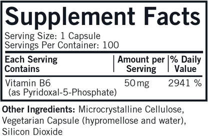 Kirkman – P-5-P (Pyridoxal 5-Phosphate, Vitamin B-6 Metabolite) 50 mg – Hypoallergenic 100 Capsules