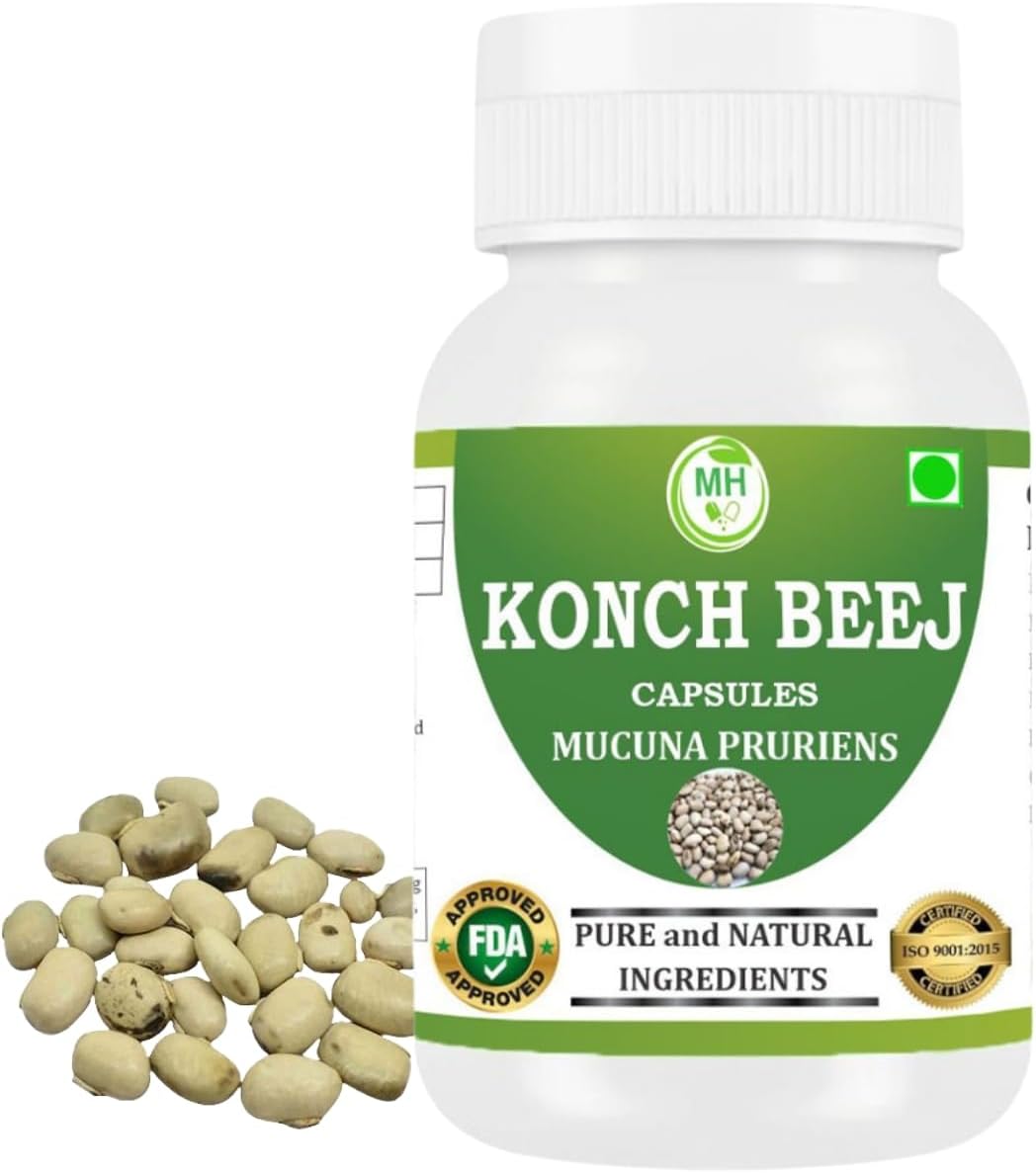Kaunch Beej 500mg | 60 Vegan Capsules | Pure Mucuna Pruriens Extract | Traditional Ayurvedic Velvet Bean Supplement for Vitality & Energy | Non-GMO & Gluten-free - görsel 1