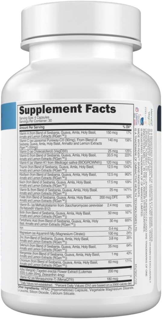 Transparent Labs Daily Multivitamin for Women – Whole-Food-Based, Vegan, Organic – 120 Capsules - görsel 8