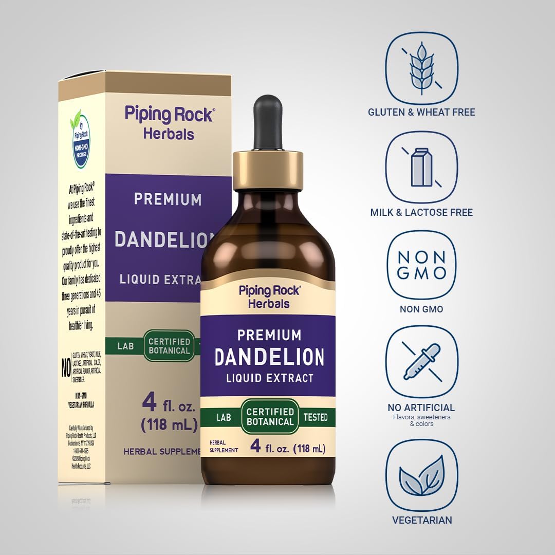 Piping Rock Dandelion Root Extract Liquid - Alcohol-Free Tincture - 4 fl oz (118 ml) - görsel 3