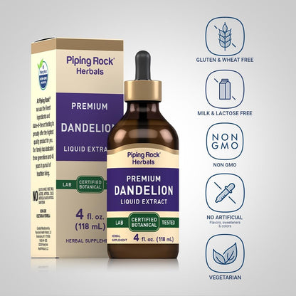 Piping Rock Dandelion Root Extract Liquid - Alcohol-Free Tincture - 4 fl oz (118 ml)