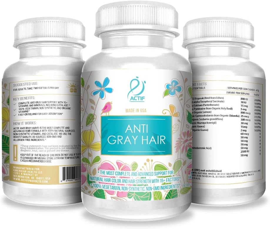 ACTIF Anti-Grey Hair Mega Support for Women with 15+ Advanced Hair Factors, Catalase, Biotin, PABA - 90 Capsules - görsel 4