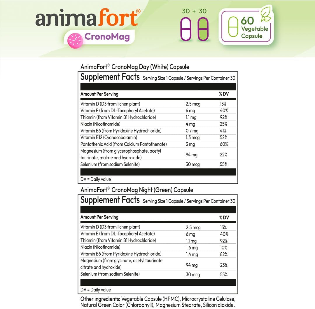 Animafort CronoMag - Magnesium Complex with 6 High-Absorption Salts, Vitamins B12 & D, 60 Capsules - görsel 6
