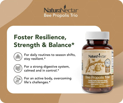 NaturaNectar Bee Propolis Trio Capsules - NSF Certified, Gluten Free, 60 Capsules