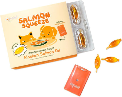 Spoonful Salmon Squeeze – Wild-Caught Alaskan Salmon Oil Soft gel capsules for Dogs and Cats, 60 Soft gel capsules
