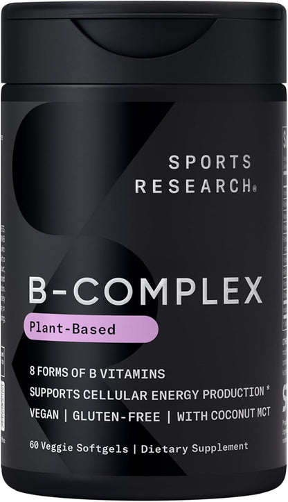Sports Research Vitamin B-Complex - Full Spectrum B Vitamins with Methylated B12 & Folate, 120 Vegan Softgels
