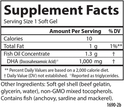 Carlson Elite DHA Gems, 1,000 mg DHA, 30 Soft Gels