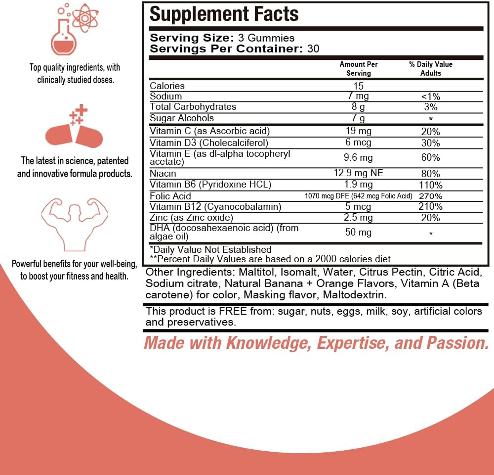 Health Dose Prenatal/Postnatal Complex Supplement - Vitamin B6, B12, C, Zinc - 90 Gummies - görsel 3